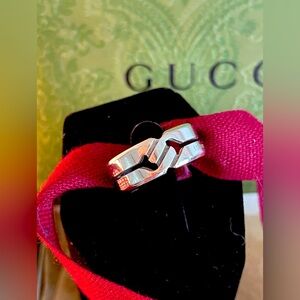 Gucci Silver Ring with Red Ribbon Accent